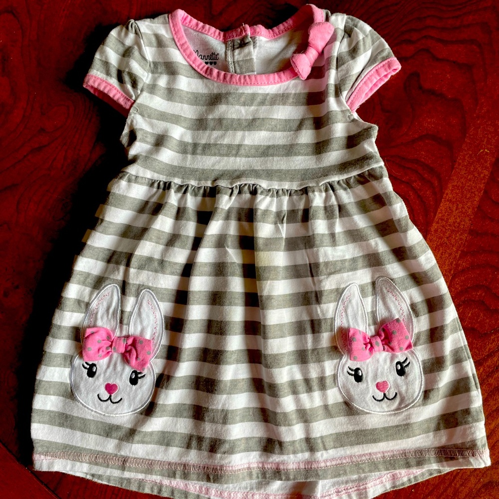 Nannette, Bunny, Grey, white & pink, Girl’s Dress, Size 4T
